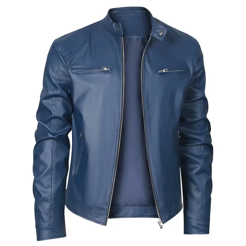 Herren nan schlanke Kunstleder-Bikerjacke mit Stehkragen, durchgehendem Reißverschluss und zwei Brusttaschen Drune