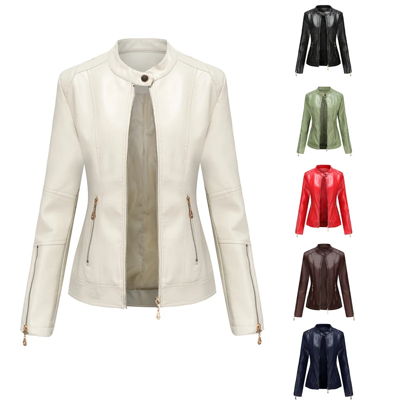 Damen modische Faux-Lederjacke mit minimalistischen Akzenten Drune