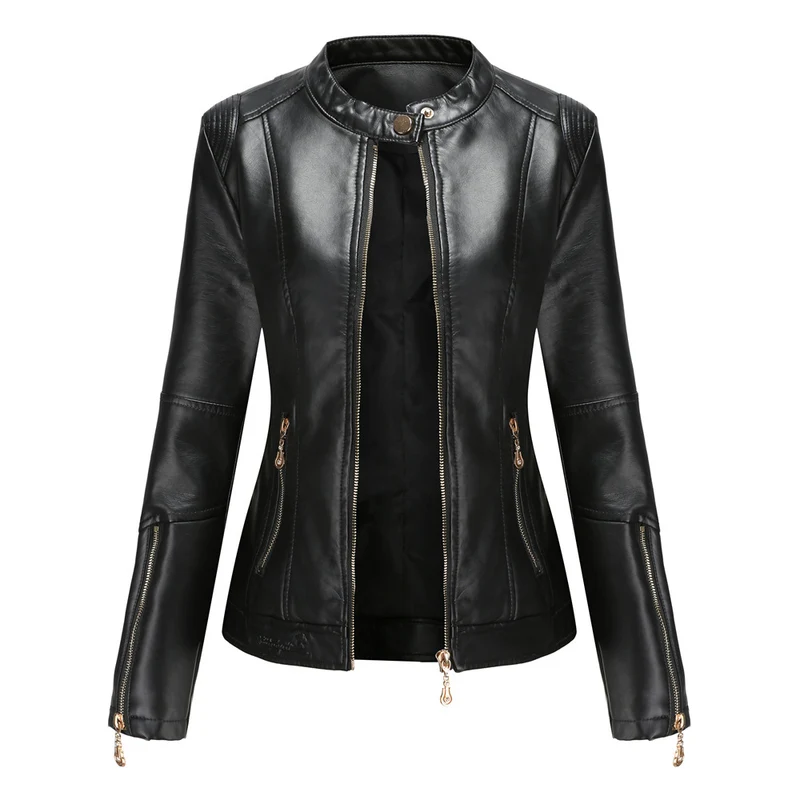 Damen modische Faux-Lederjacke mit minimalistischen Akzenten Drune