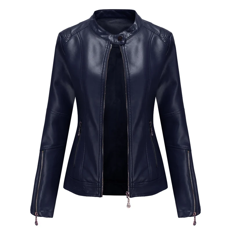 Damen modische Faux-Lederjacke mit minimalistischen Akzenten Drune