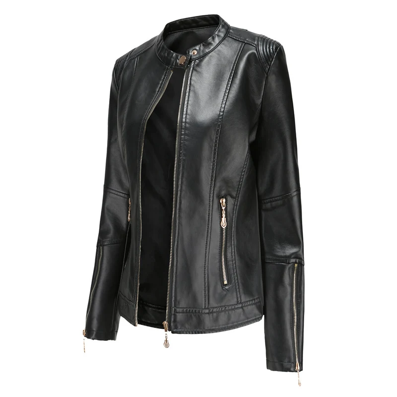 Damen modische Faux-Lederjacke mit minimalistischen Akzenten Drune