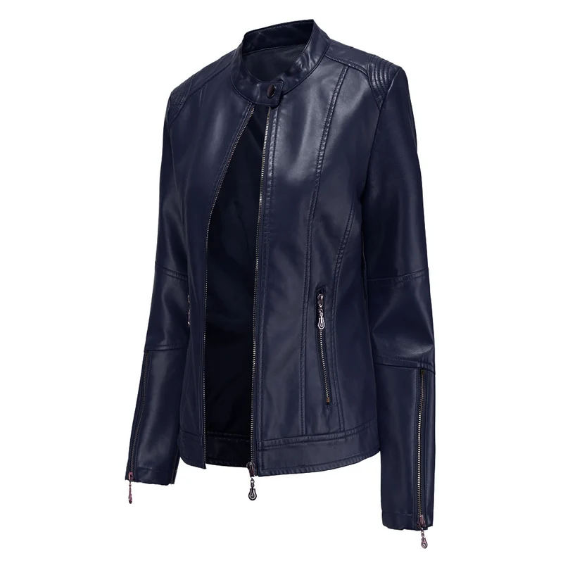 Damen modische Faux-Lederjacke mit minimalistischen Akzenten Drune