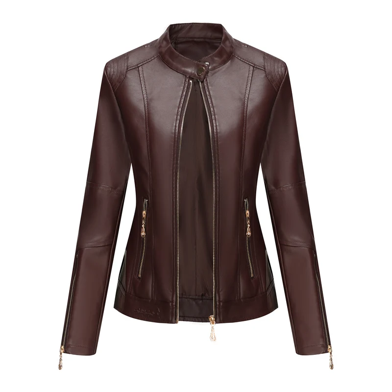 Damen modische Faux-Lederjacke mit minimalistischen Akzenten Drune