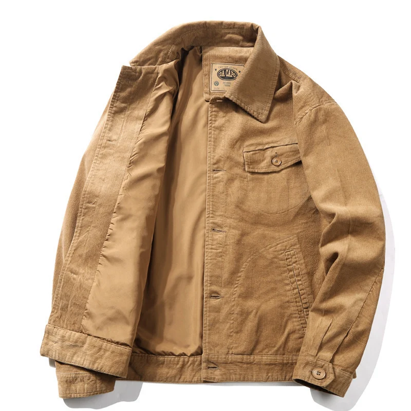 Herren Cord-Truckerjacke mit leichtem Innenfutter, Hemdkragen und aufgesetzter Brustklappe Drune