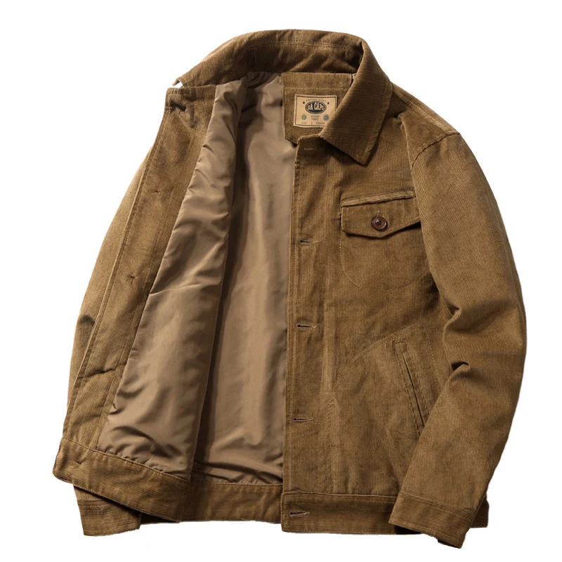 Herren Cord-Truckerjacke mit leichtem Innenfutter, Hemdkragen und aufgesetzter Brustklappe Drune