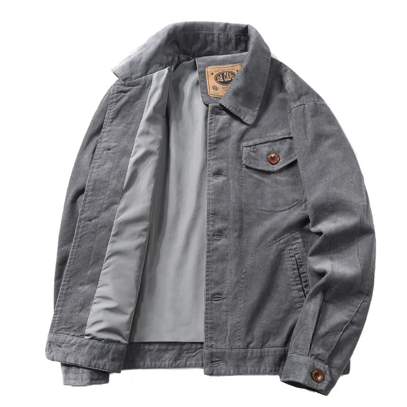 Herren Cord-Truckerjacke mit leichtem Innenfutter, Hemdkragen und aufgesetzter Brustklappe Drune