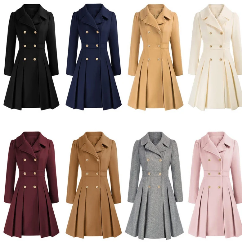 Damen Eleganter Trenchcoat mit tailliertem Schnitt und Plissee-Detail Drune