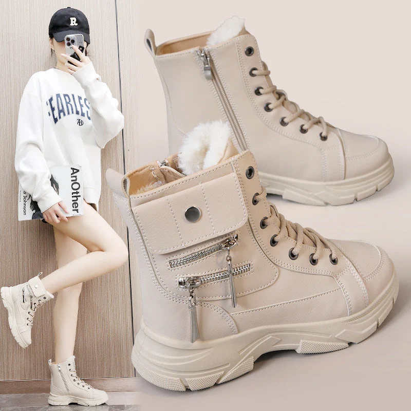 Damen High-Top Winterstiefel mit modischem Reißverschluss und dämpfender Sohle Drune