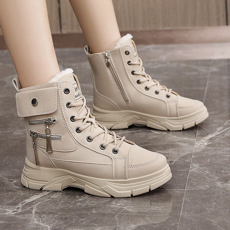 Damen High-Top Winterstiefel mit modischem Reißverschluss und dämpfender Sohle Drune