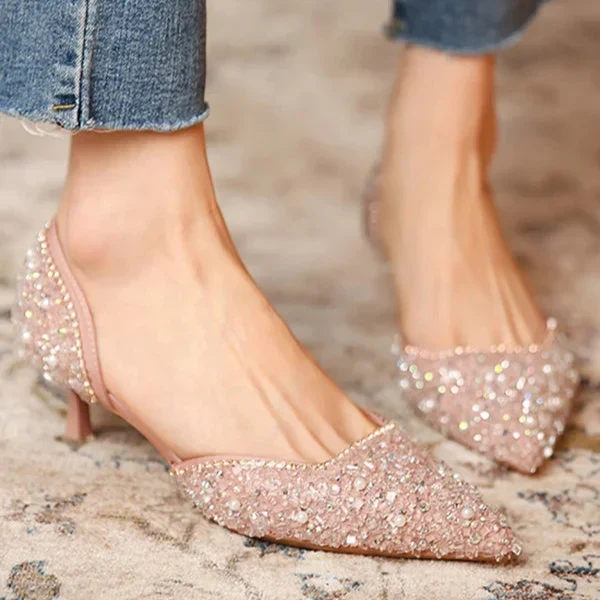 Drune | Stilvolle Schuhe mit Spitzer Zehe und Mittlerem Absatz mit Glitzeroberfläche
