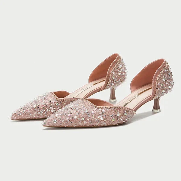 Drune | Stilvolle Schuhe mit Spitzer Zehe und Mittlerem Absatz mit Glitzeroberfläche