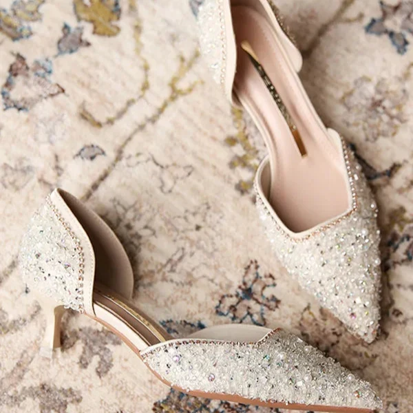 Drune | Stilvolle Schuhe mit Spitzer Zehe und Mittlerem Absatz mit Glitzeroberfläche