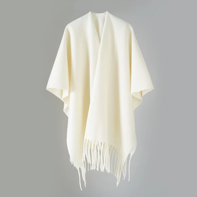 Damen Kaschmir‑Optik Capeponcho mit Fransen und offenem Oversize‑Schnitt Drune