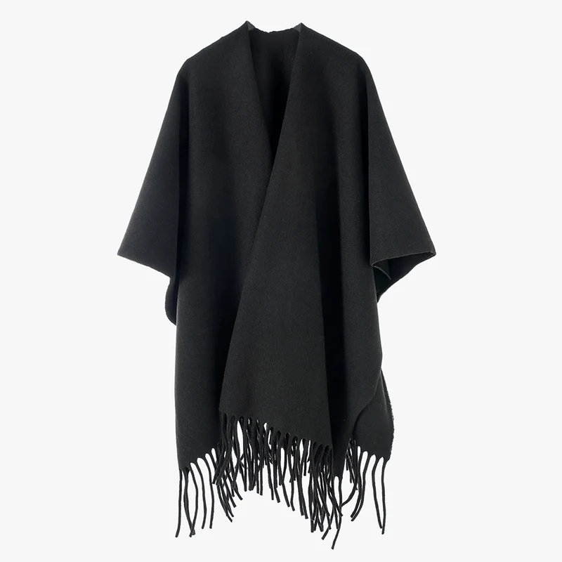 Damen Kaschmir‑Optik Capeponcho mit Fransen und offenem Oversize‑Schnitt Drune
