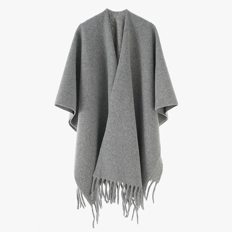 Damen Kaschmir‑Optik Capeponcho mit Fransen und offenem Oversize‑Schnitt Drune