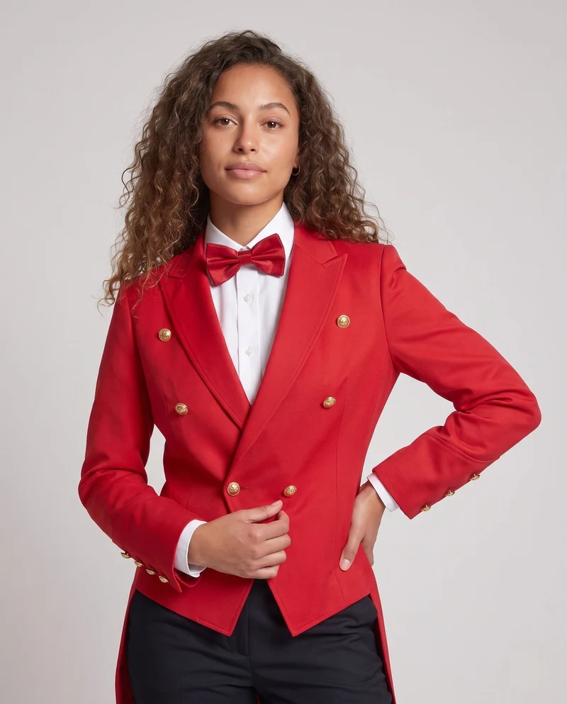 Damen eleganter Frack mit kunstvollen Knopfdetails und passendem Fliege Drune