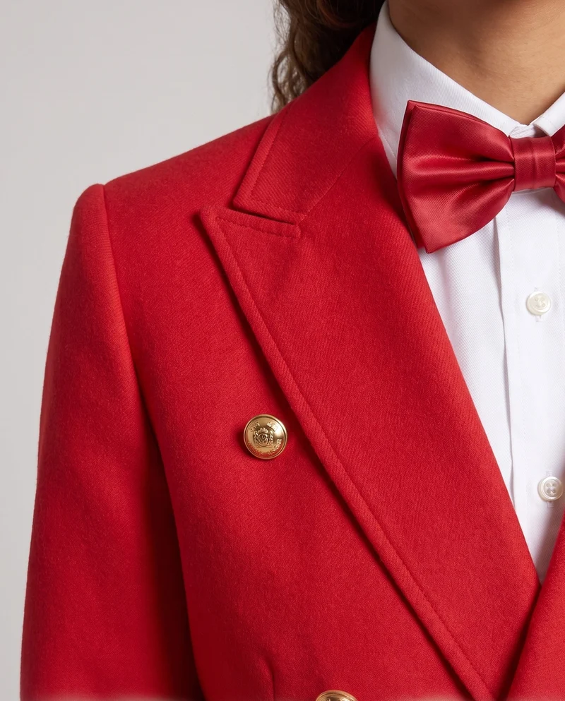 Damen eleganter Frack mit kunstvollen Knopfdetails und passendem Fliege Drune