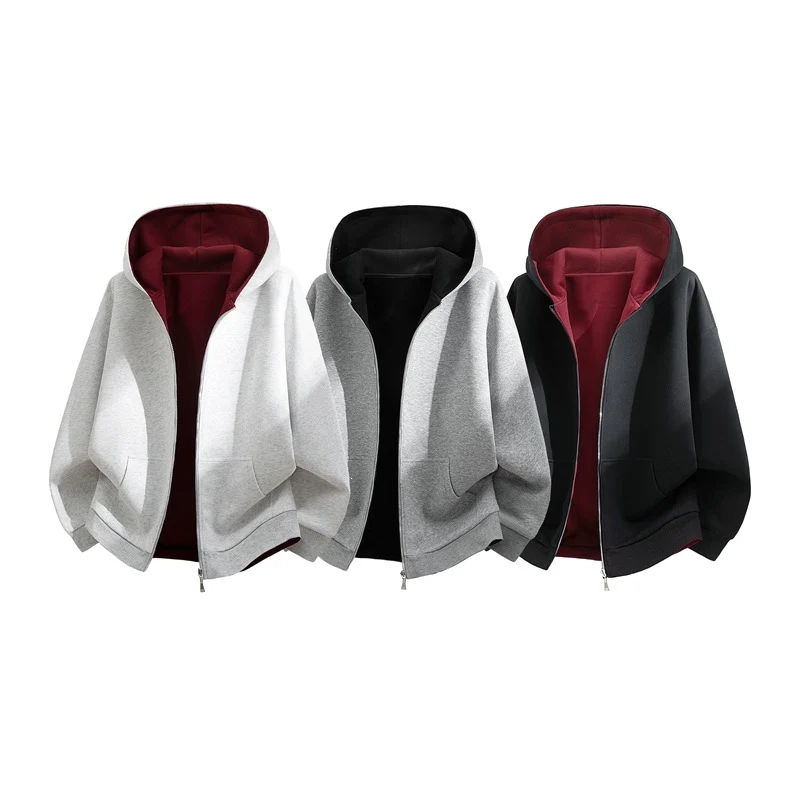 Unisex Oversize Zip-Hoodie mit zweifarbigem Innenfutter, Boxy-Schnitt & Zwei-Wege-Reißverschluss Drune
