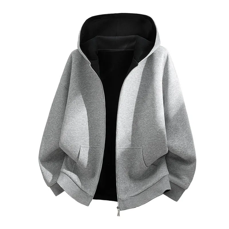 Unisex Oversize Zip-Hoodie mit zweifarbigem Innenfutter, Boxy-Schnitt & Zwei-Wege-Reißverschluss Drune