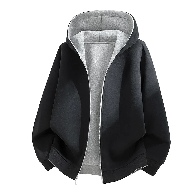 Unisex Oversize Zip-Hoodie mit zweifarbigem Innenfutter, Boxy-Schnitt & Zwei-Wege-Reißverschluss Drune
