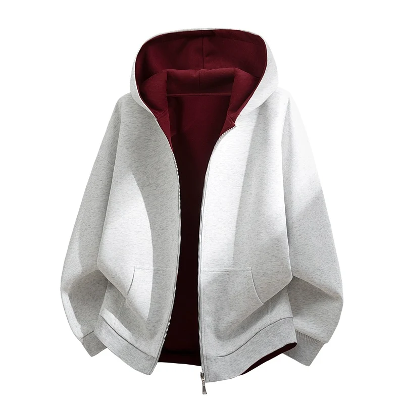 Unisex Oversize Zip-Hoodie mit zweifarbigem Innenfutter, Boxy-Schnitt & Zwei-Wege-Reißverschluss Drune