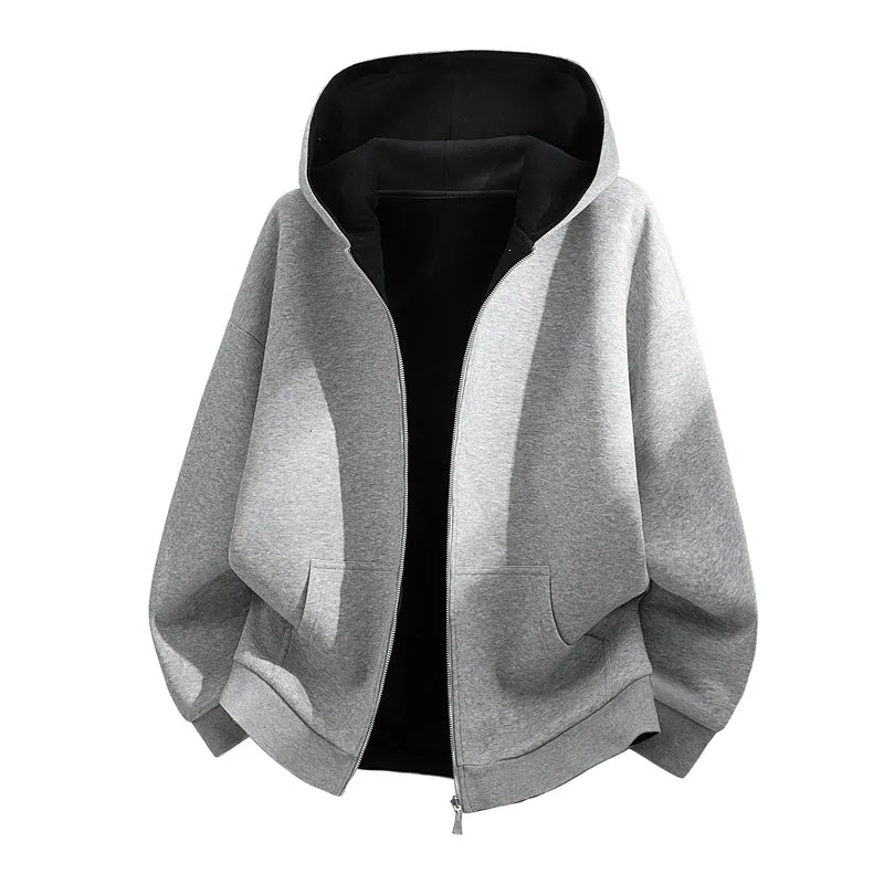 Unisex Oversize Zip-Hoodie mit zweifarbigem Innenfutter, Boxy-Schnitt & Zwei-Wege-Reißverschluss Drune