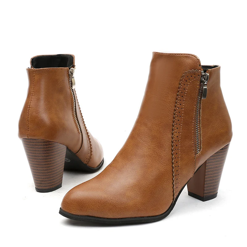 Damen nan elegante Stiefelette mit mittelhohem Blockabsatz und seitlichem Reißverschluss Drune