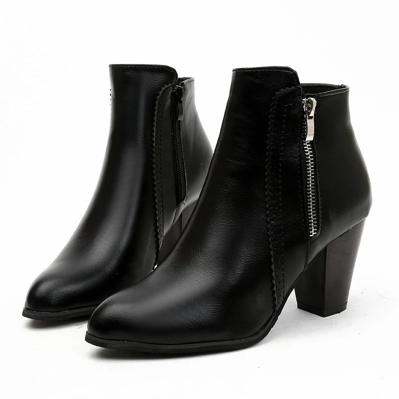 Damen nan elegante Stiefelette mit mittelhohem Blockabsatz und seitlichem Reißverschluss Drune
