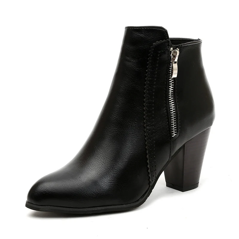 Damen nan elegante Stiefelette mit mittelhohem Blockabsatz und seitlichem Reißverschluss Drune