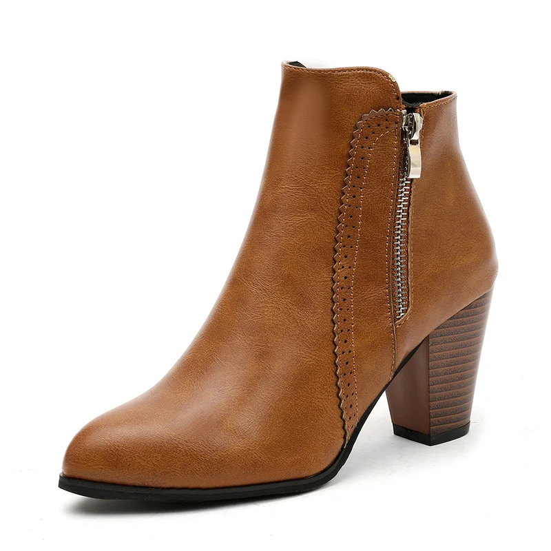 Damen nan elegante Stiefelette mit mittelhohem Blockabsatz und seitlichem Reißverschluss Drune