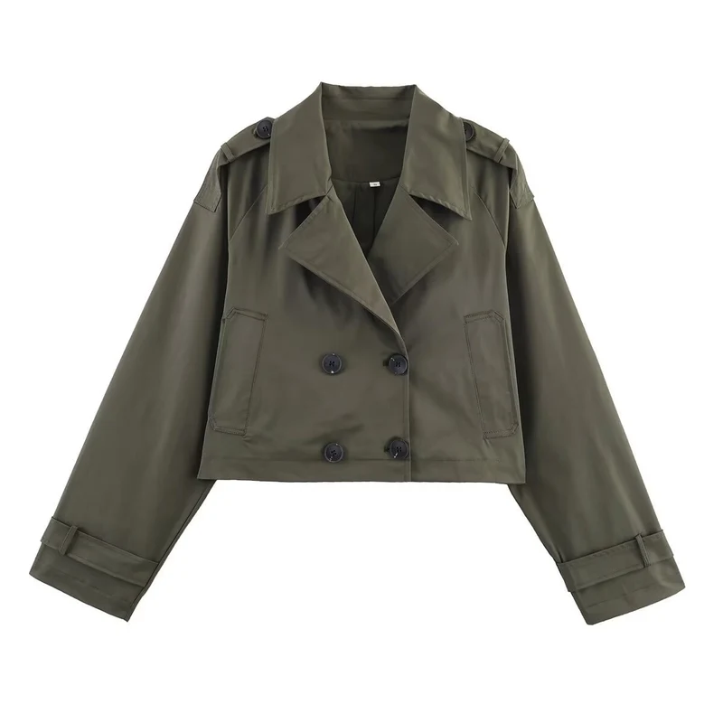 Damen modische cropped Trenchjacke im klassischen Stil mit doppelter Knopfleiste Drune