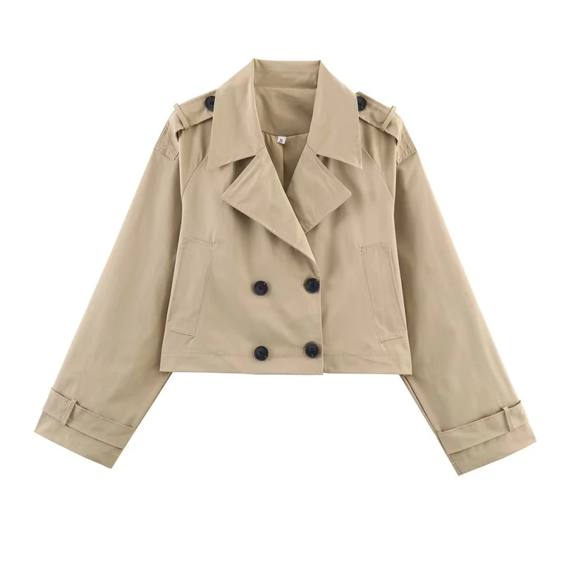 Damen modische cropped Trenchjacke im klassischen Stil mit doppelter Knopfleiste Drune