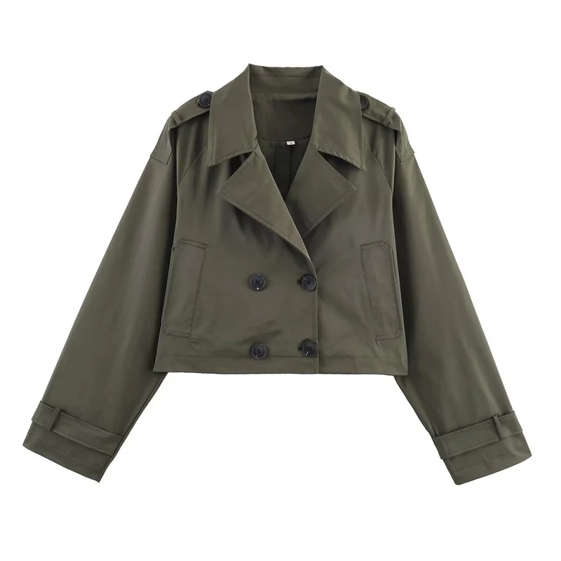 Damen modische cropped Trenchjacke im klassischen Stil mit doppelter Knopfleiste Drune