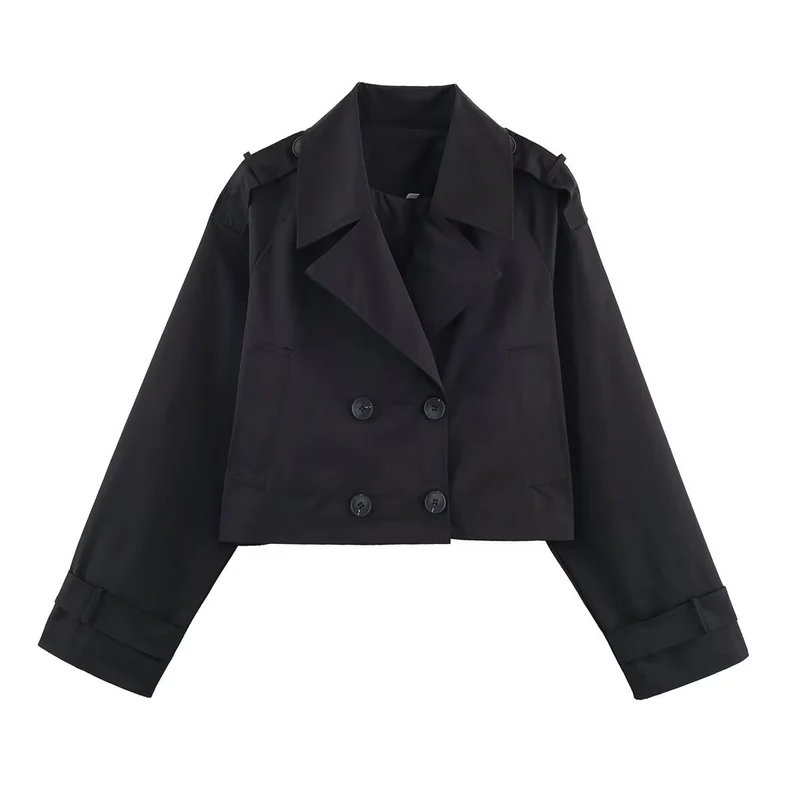 Damen modische cropped Trenchjacke im klassischen Stil mit doppelter Knopfleiste Drune
