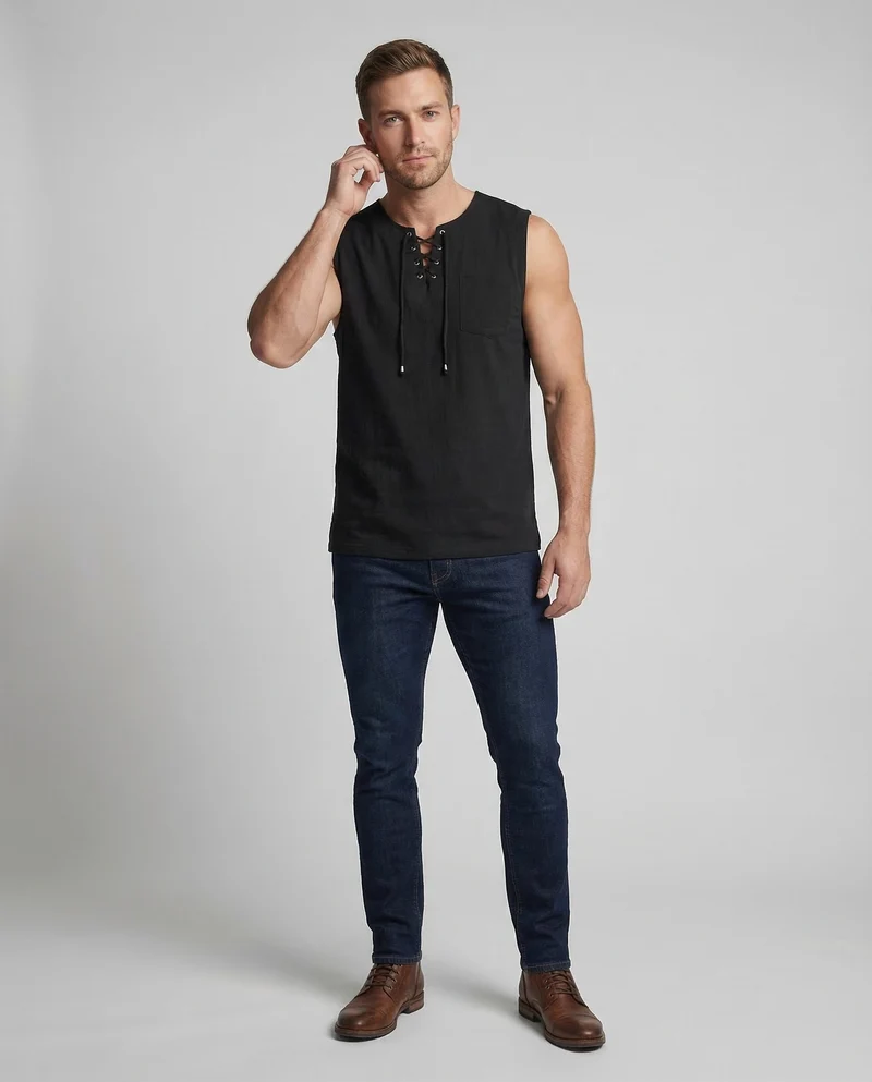 Herren Tanktop Leinen V Ausschnitt