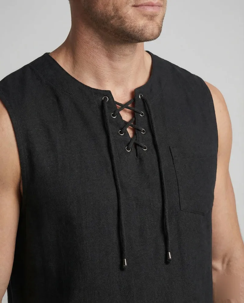 Herren Tanktop Leinen V Ausschnitt
