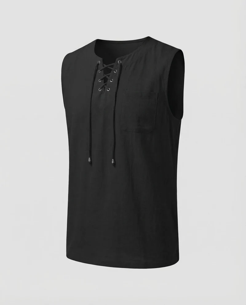 Herren Tanktop Leinen V Ausschnitt