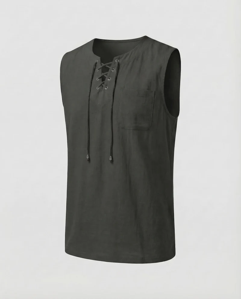 Herren Tanktop Leinen V Ausschnitt