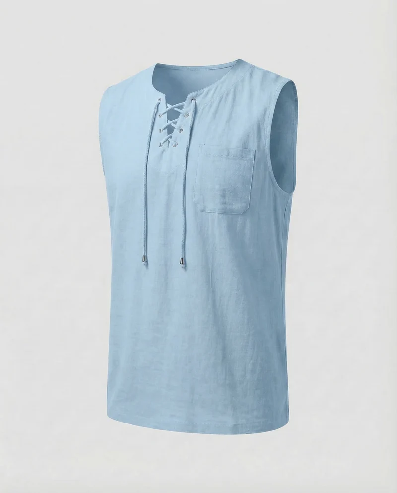 Herren Tanktop Leinen V Ausschnitt