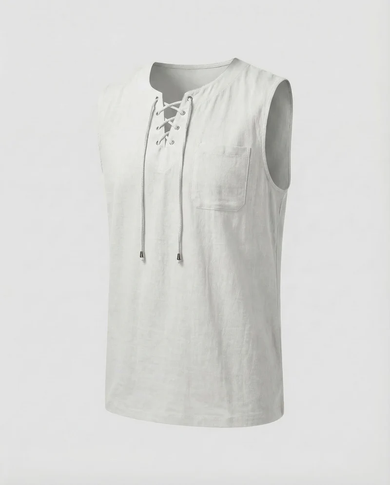 Herren Tanktop Leinen V Ausschnitt