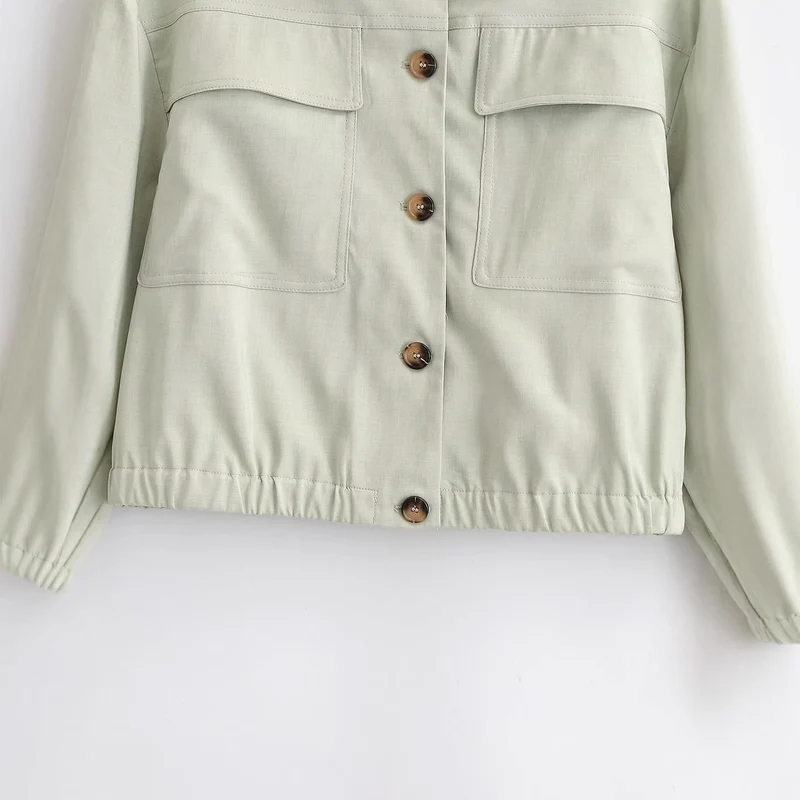 Damen kurzgeschnittene kastige Workerjacke mit Hemdkragen, aufgesetzten Brusttaschen und elastischem Saum Drune