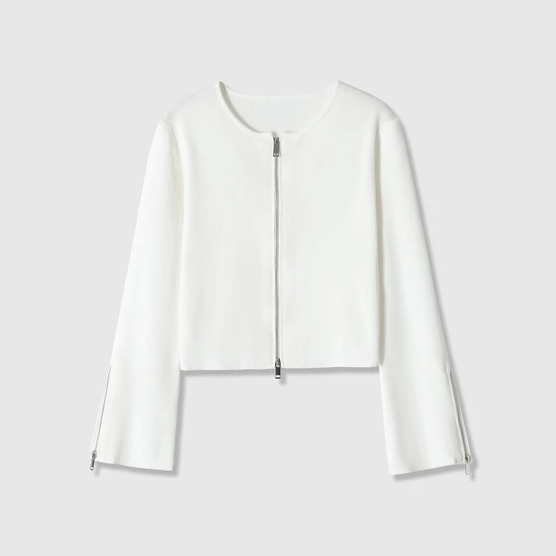 Damen Kurzgeschnittene Feinstrick-Jacke mit Zwei-Wege-Reißverschluss und Ärmelzipper Drune