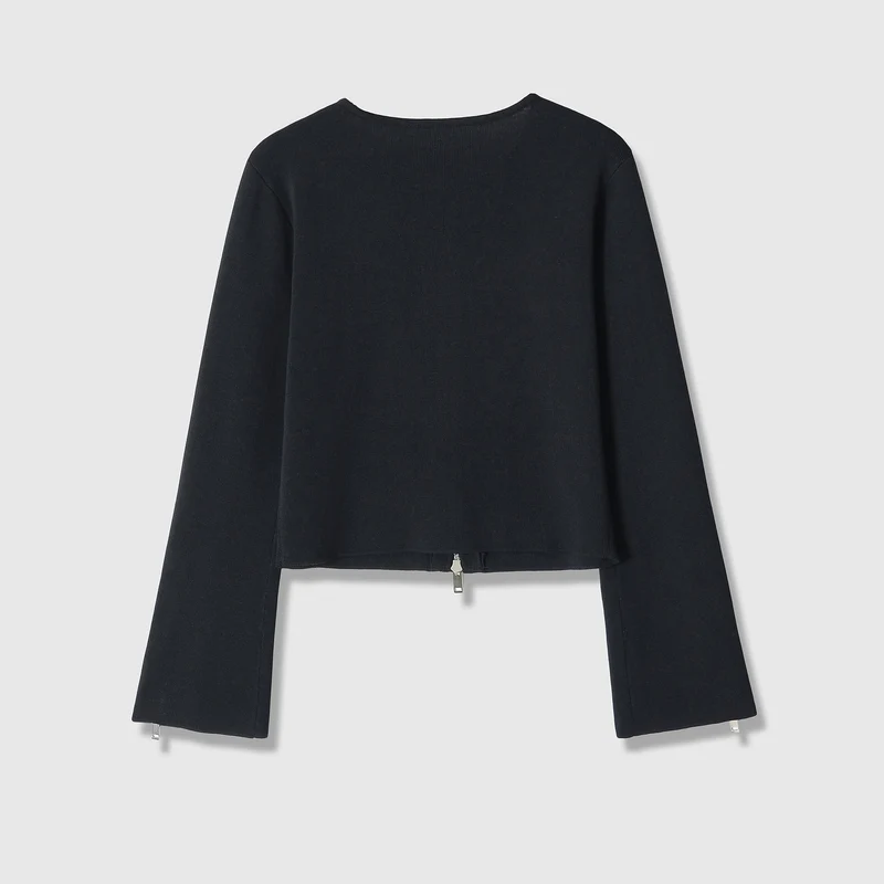 Damen Kurzgeschnittene Feinstrick-Jacke mit Zwei-Wege-Reißverschluss und Ärmelzipper Drune