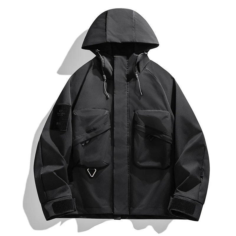 Herren Wasserabweisende technische Utility-Jacke mit Kapuze, Multifunktions‑Taschen & verstellbaren Klettmanschetten Drune