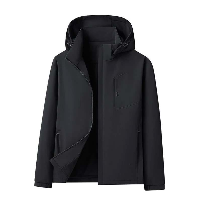 Herren Wasserabweisende Softshell-Jacke mit Kapuze nahtminimaler Optik & Brusttasche Drune
