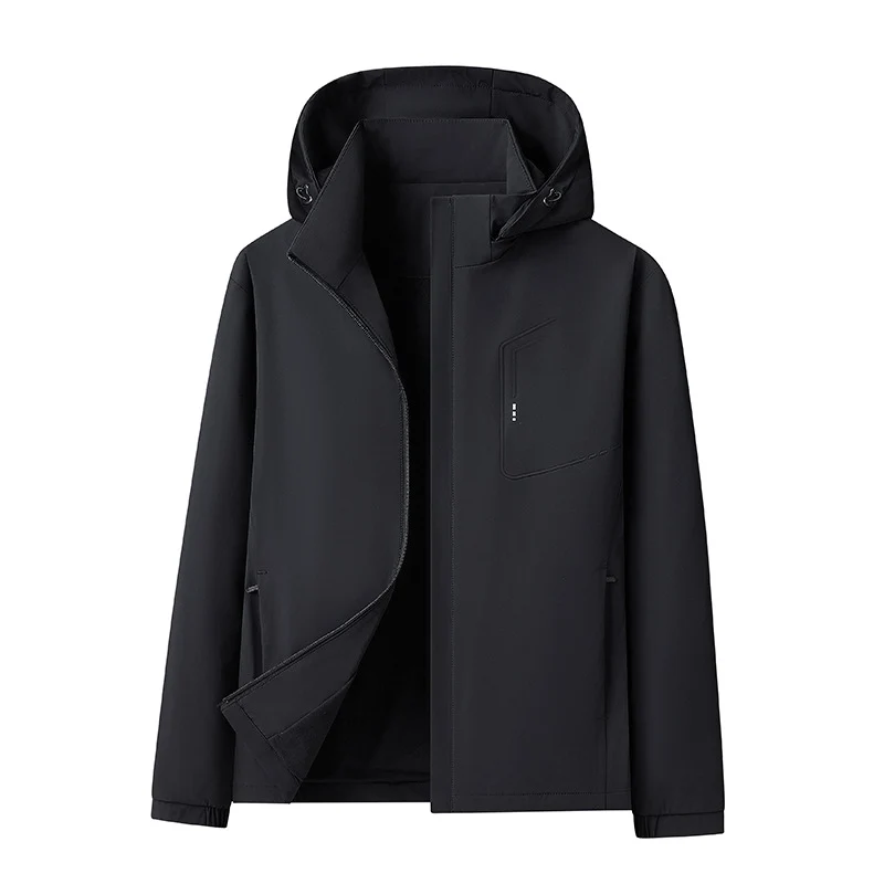 Herren Wasserabweisende Softshell-Jacke mit Kapuze nahtminimaler Optik & Brusttasche Drune