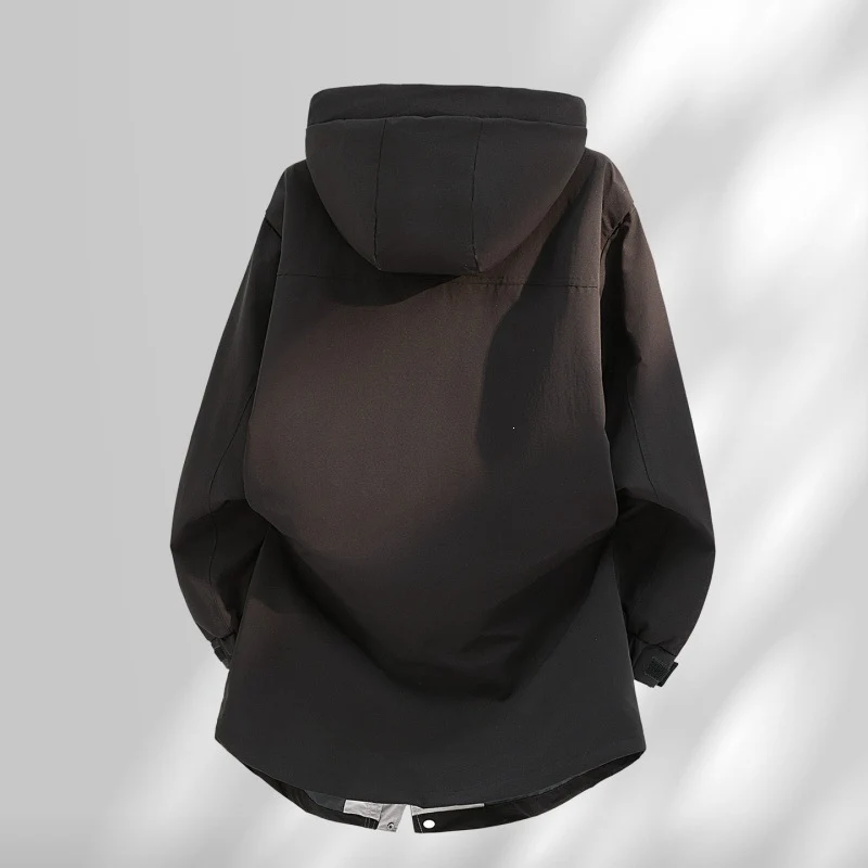 Herren Wasserabweisende Oversize-Utility-Übergangsjacke mit Kapuze und verdecktem Zwei-Wege-Reißverschluss Drune
