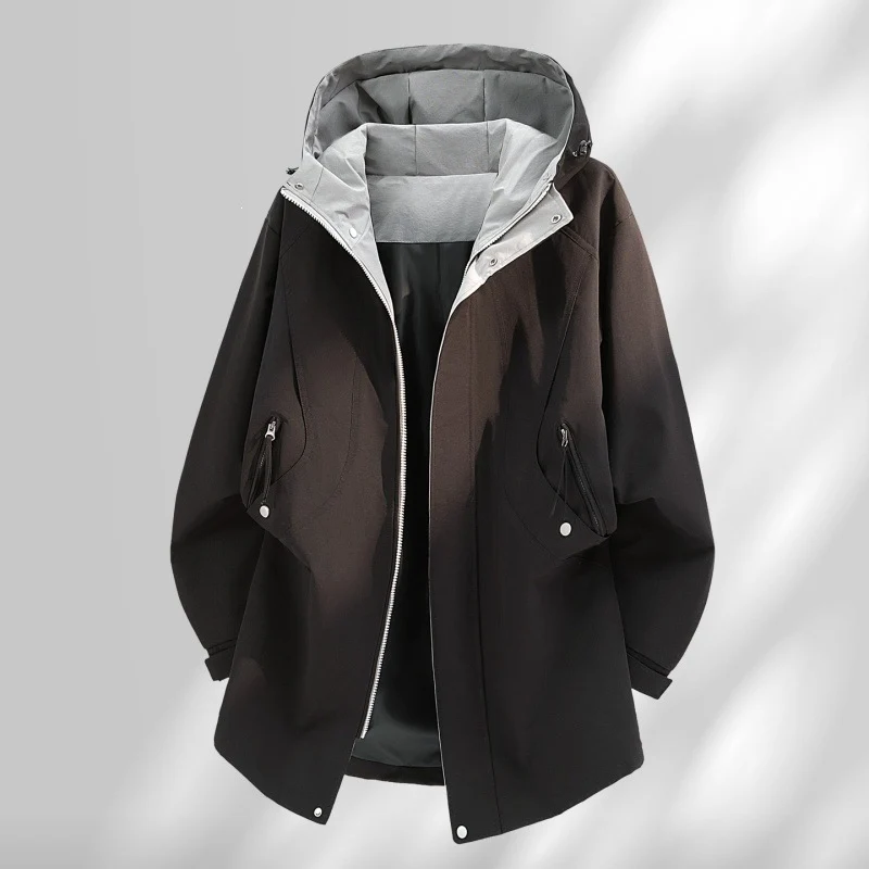Herren Wasserabweisende Oversize-Utility-Übergangsjacke mit Kapuze und verdecktem Zwei-Wege-Reißverschluss Drune