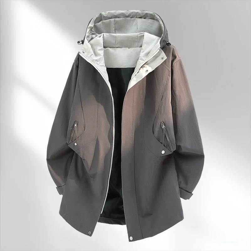 Herren Wasserabweisende Oversize-Utility-Übergangsjacke mit Kapuze und verdecktem Zwei-Wege-Reißverschluss Drune