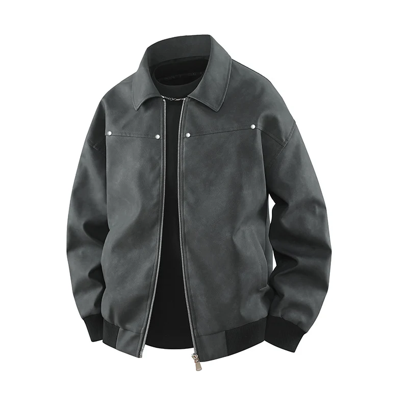 Herren Vintage-inspirierte Veloursleder-Optik Bomberjacke mit Hemdkragen & Rippbund Drune